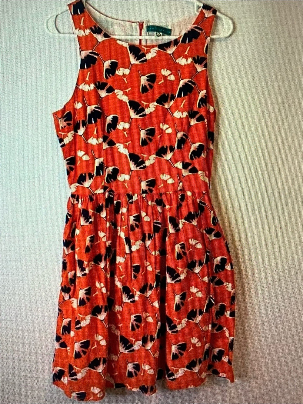 Pim + Larkin Coral Orange Floral Sleeveless Fit-and-Flare Midi Dress